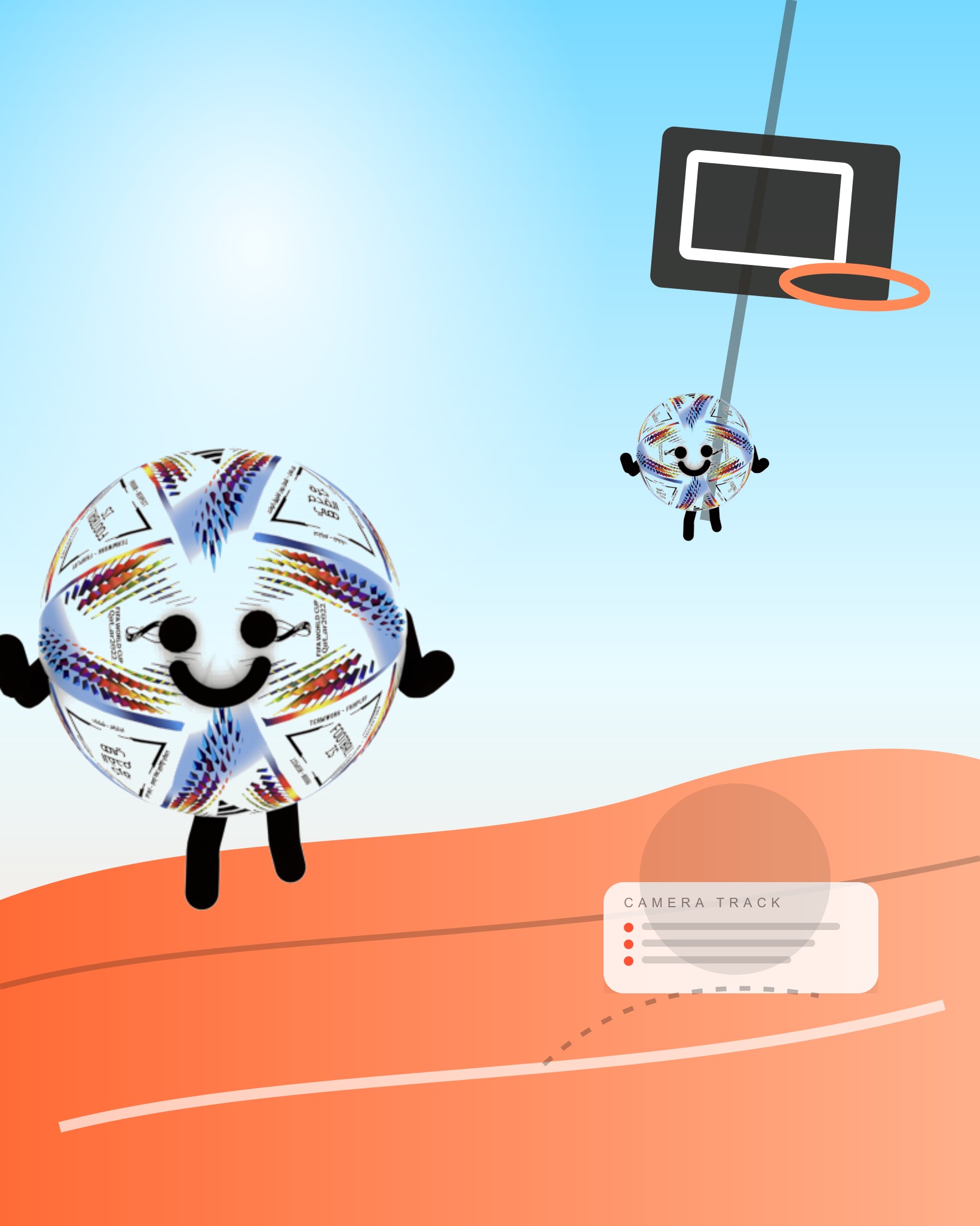Original replacement for the early basketball concept, showing how object motion and camera framing could extend the effect beyond face filters.