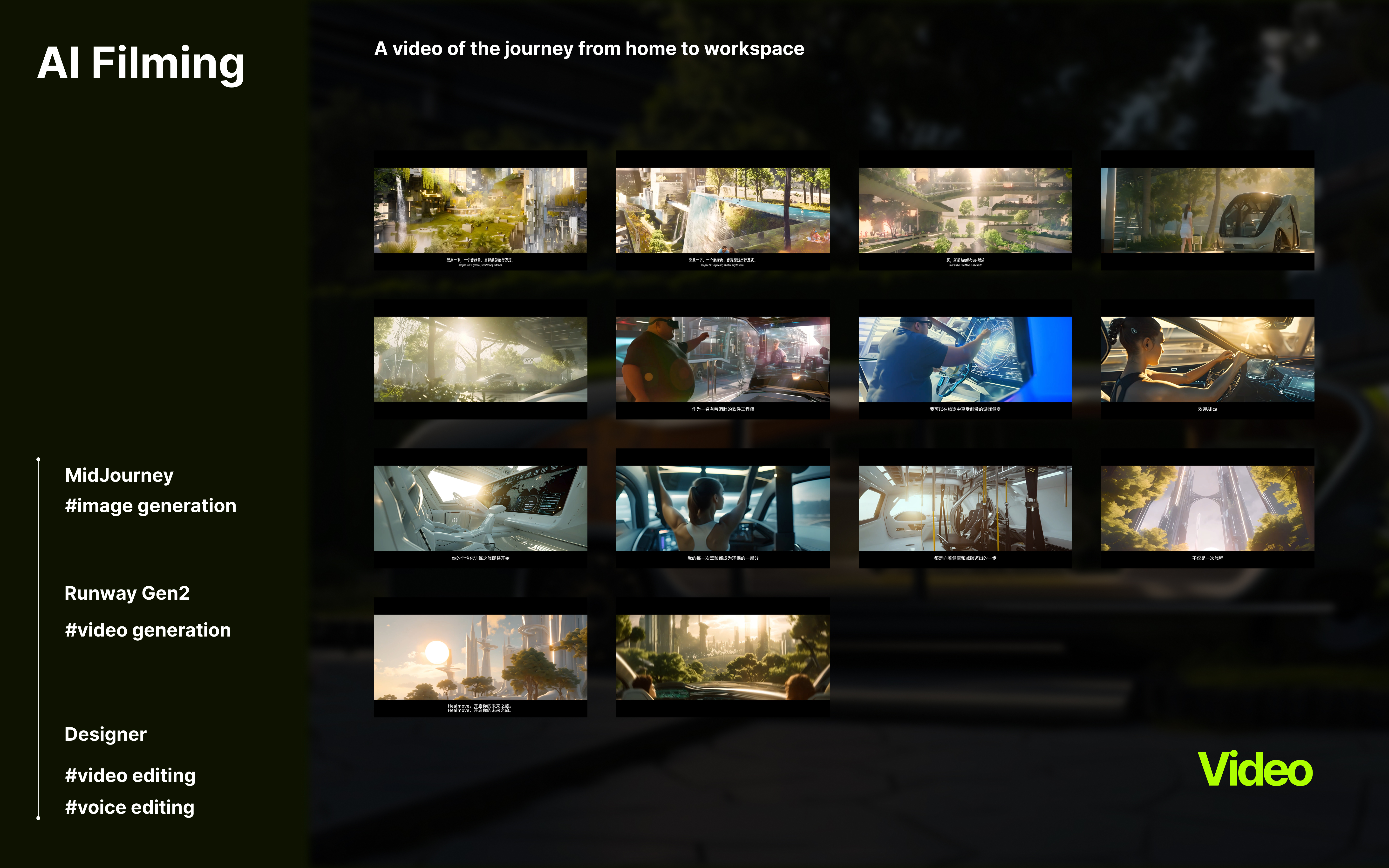 Pre-mainstream AI content pipeline. MidJourney generated stills, Runway Gen-1 created image-conditioned motion, and human editing controlled pacing.
