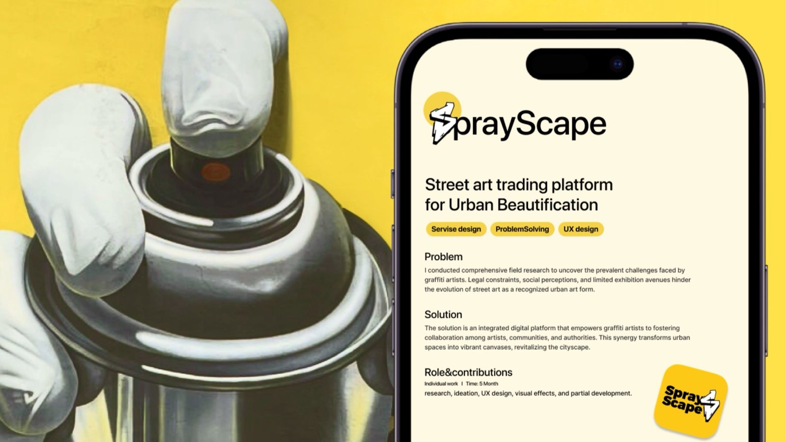Brand and product identity. SprayScape positions itself as a street-art platform with a clear role for artists, buyers, and city stakeholders.